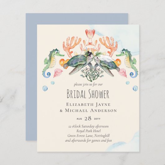 Zee Turtle Wedding Vrijgezellenfeest nodigt uit (Voorkant / Achterkant)