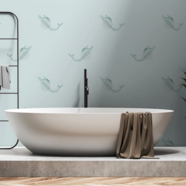 Zee Turtle Whale Pattern Blauw Groen Onder het Zee Behang (Creator heeft geüpload)