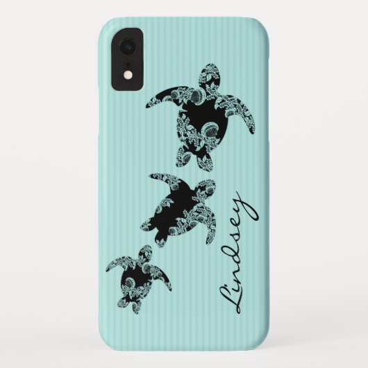 Zee Turtles Aqua Stripe met naam Case-Mate iPhone Case (Achterkant)