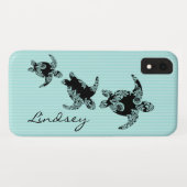 Zee Turtles Aqua Stripe met naam Case-Mate iPhone Case (Achterkant (horizontaal))