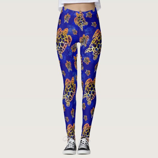 Zee Turtles batik African Art Leggings (Voorkant)