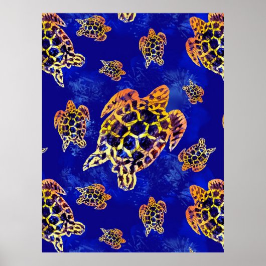 Zee Turtles batik African Art Poster (Voorkant)