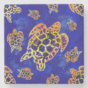 Zee Turtles batik African Art Stenen Onderzetter