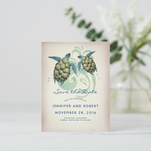 Zee Turtles Beach Tropical Bewaar de datum Aankondigingskaart (Staand voorkant)