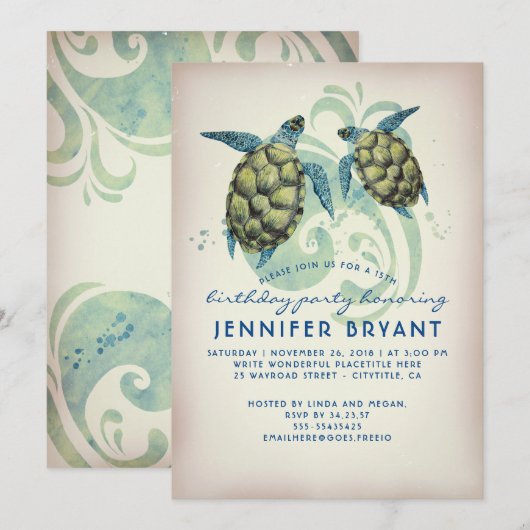 Zee Turtles Beach Tropical Verjaardagsfeest Kaart (Voorkant / Achterkant)
