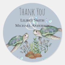 Zee Turtles Beach Wedding Classic Round Sticker