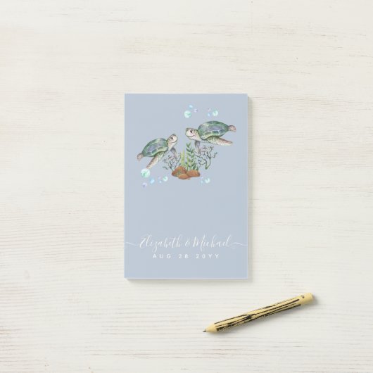 Zee Turtles Beach Wedding Post-it® Notes (Op bureau)