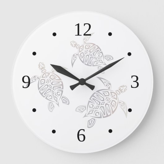 Zee Turtles beige White Maritime Coastal Numbers Grote Klok (Voorkant)