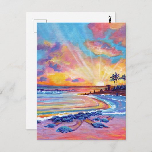 Zee Turtles bij Poipu Beach Kauai bij zonsondergan Briefkaart (Voorkant / Achterkant)