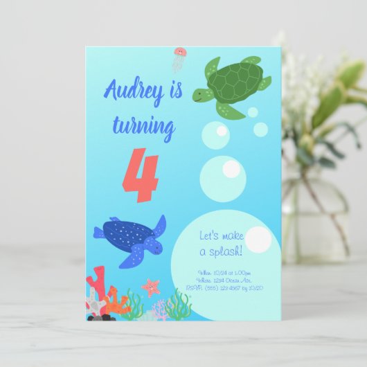 Zee Turtles Birthday Invitation Kaart (Staand voorkant)