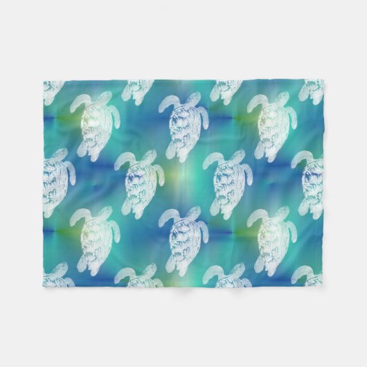 Zee Turtles Blue Aqua Fleece Blanket Deken (Voorkant (Horizontaal))