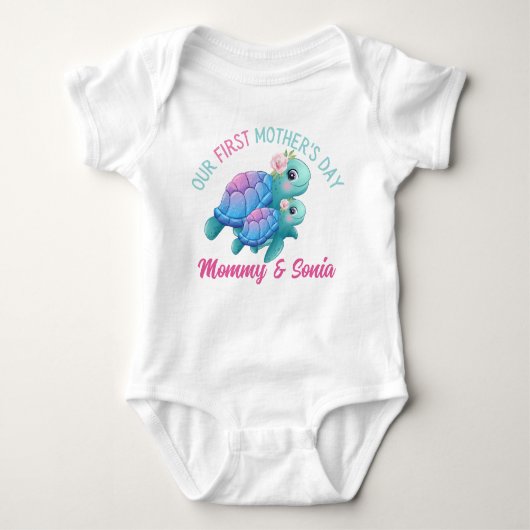 Zee Turtles Eerste Moederdag Baby Bodysuit (Voorkant)