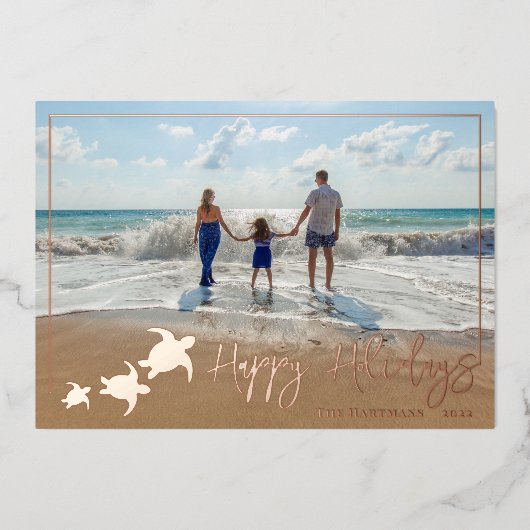 Zee Turtles Holiday Fotogroet Folie Feestdagenkaart (Voorkant)