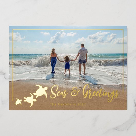 Zee Turtles Holiday Fotogroet Folie Feestdagenkaart (Voorkant)