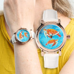 Zee Turtles Marine Life Blue Water Horloge<br><div class="desc">Vet en helder zee schildpad met kleurenopties. Hier gemaakt als een horloge van een kind,  maar dit geïllustreerde,  twee schildpadvormig ontwerp,  geplaatst op aquamarine zee water,  ziet er ook goed uit op een horloge van een vrouw of een man.</div>