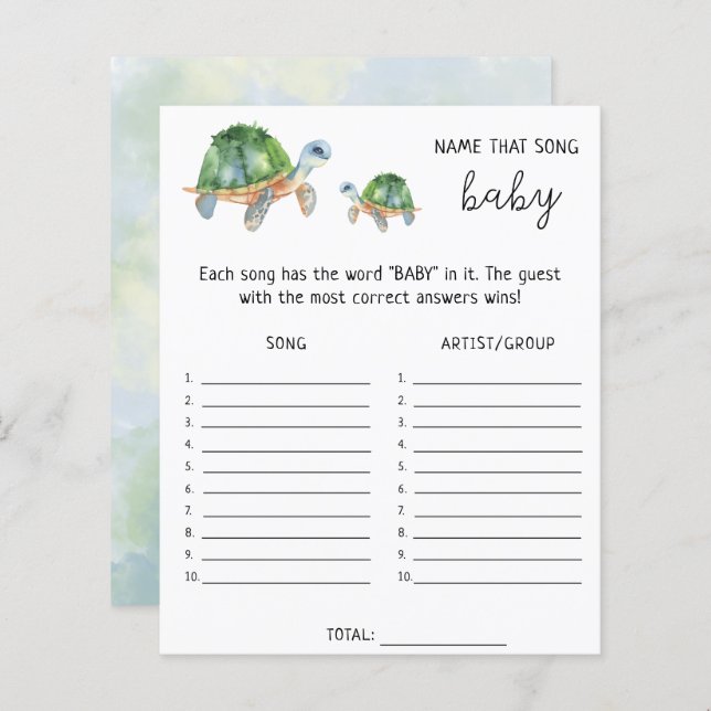 Zee Turtles - noem dat liedje baby shower game (Voorkant / Achterkant)