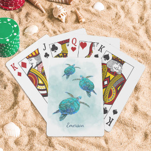 Zee Turtles Ocean Waterverf Personalized Pokerkaarten