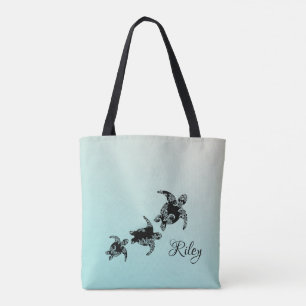 Zee Turtles Silhouette met naam Tote Bag
