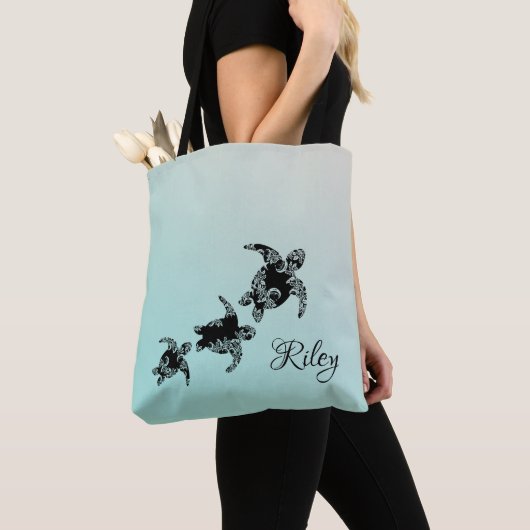 Zee Turtles Silhouette met naam Tote Bag (Dichtbij)