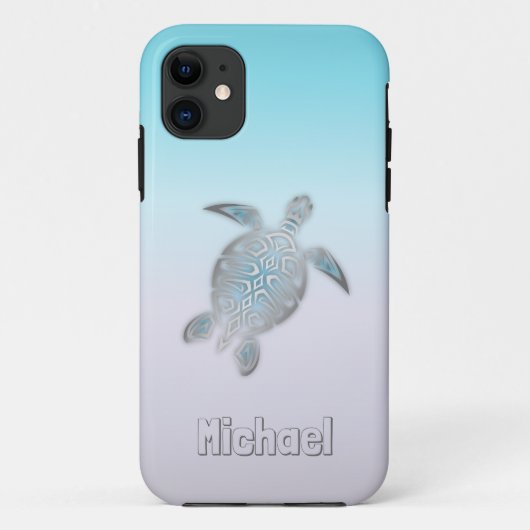 Zee Turtles Silver Monogram Animal Case-Mate iPhone Case (Achterkant)