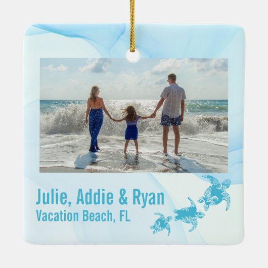 Zee Turtles Vacation Beach Photo Ceramic Ornament (Achterkant)