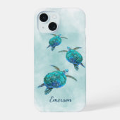 Zee Turtles Waterverf Kustnaam iPhone 15 Case (Achterkant)