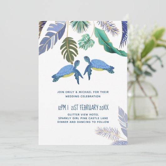 Zee Turtles Weddenblauw Geel (Staand voorkant)