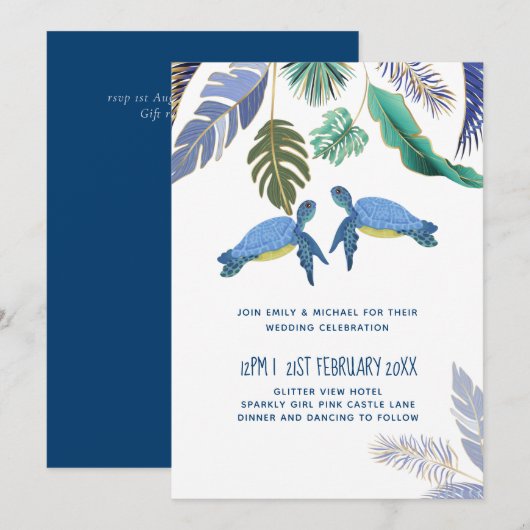 Zee Turtles Weddenblauw Geel (Voorkant / Achterkant)