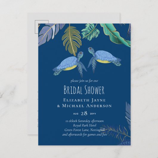 Zee Turtles Weddenblauw Geel Briefkaart (Voorkant / Achterkant)