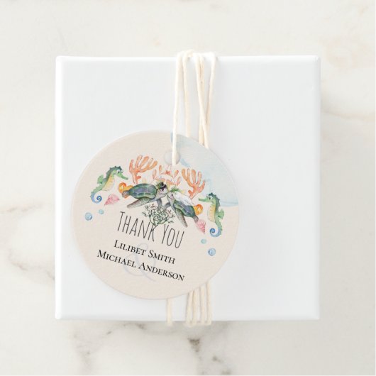 Zee Turtles Weddenschap met bride en bruin Bedankjes Labels (In situ)