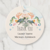 Zee Turtles Weddenschap met bride en bruin Bedankjes Labels (Voorkant)