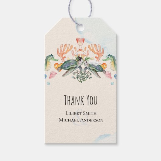 Zee Turtles Weddenschap met bride en bruin Cadeaulabel (Voorkant)