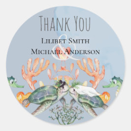 Zee Turtles Weddenschap met bride en bruin Ronde Sticker