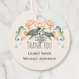 Zee Turtles Wedding met bride en Groom Favo Bedankjes Labels