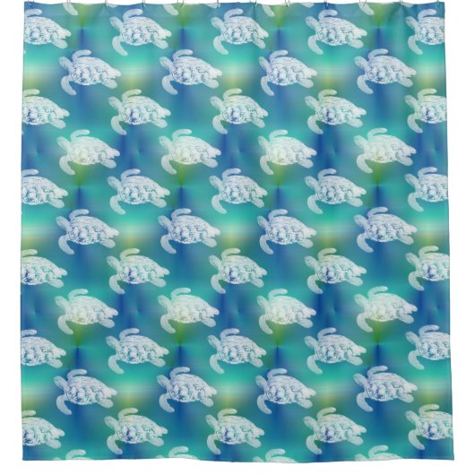Zee Turtles White Blue Green Shower Curtain Douchegordijn (Voorkant)