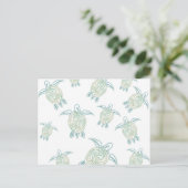 Zee Turtles White Green Pattern Briefkaart (Staand voorkant)