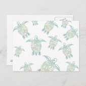 Zee Turtles White Green Pattern Briefkaart (Voorkant / Achterkant)