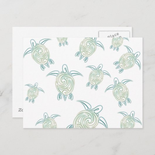 Zee Turtles White Green Pattern Briefkaart (Voorkant / Achterkant)