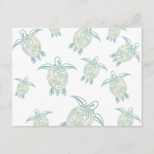 Zee Turtles White Green Pattern Briefkaart