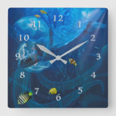 ZEE TURTUS IN FLIGHT SQUARE WALL CLOCK VIERKANTE KLOK (Voorkant)