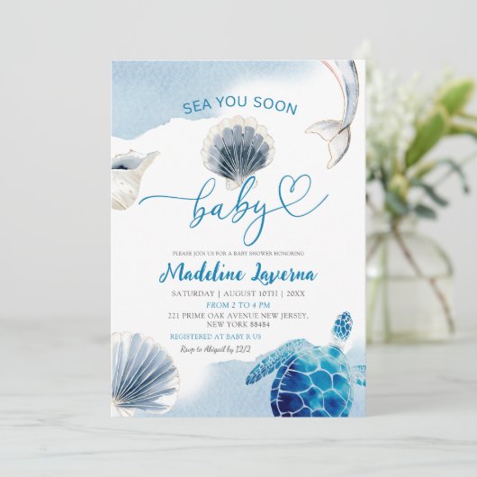Zee U binnenkort Baby Blue Coastal Baby shower Kaart (Staand voorkant)