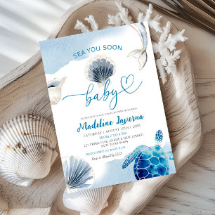 Zee U binnenkort Baby Blue Coastal Baby shower Kaart