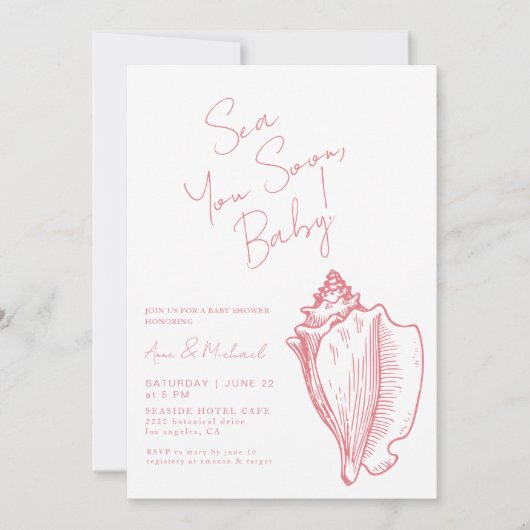 Zee U binnenkort Baby Chic Pink Seashell Baby show Kaart (Voorkant)
