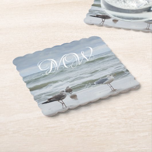 Zee uitzicht: golven en meeuwen kartonnen onderzetters (Gebogen)