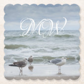 Zee uitzicht: golven en meeuwen kartonnen onderzetters (Voorkant)