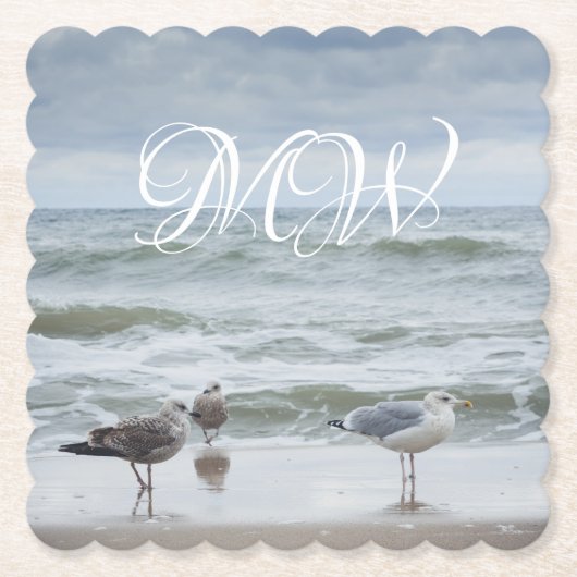 Zee uitzicht: golven en meeuwen kartonnen onderzetters (Voorkant)