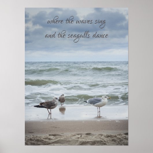 Zee uitzicht: golven en meeuwen poster (Voorkant)