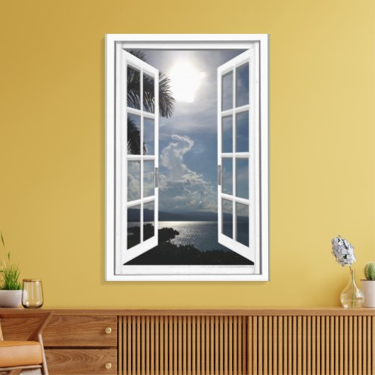 Zee Uitzicht Trompe L'oeil Fake Window Canvas Afdruk (Insitu (Woonkamer))