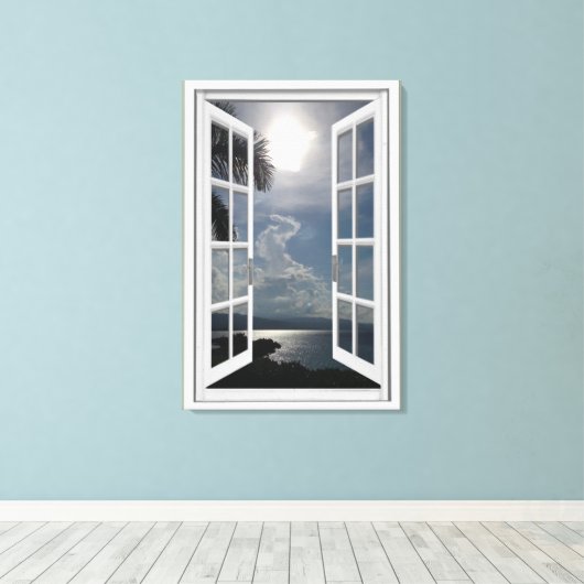 Zee Uitzicht Trompe L'oeil Fake Window Canvas Afdruk (Insitu (Houten vloer))