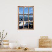 Zee Uitzicht uit een venster met brekende golven Poster (Keuken)